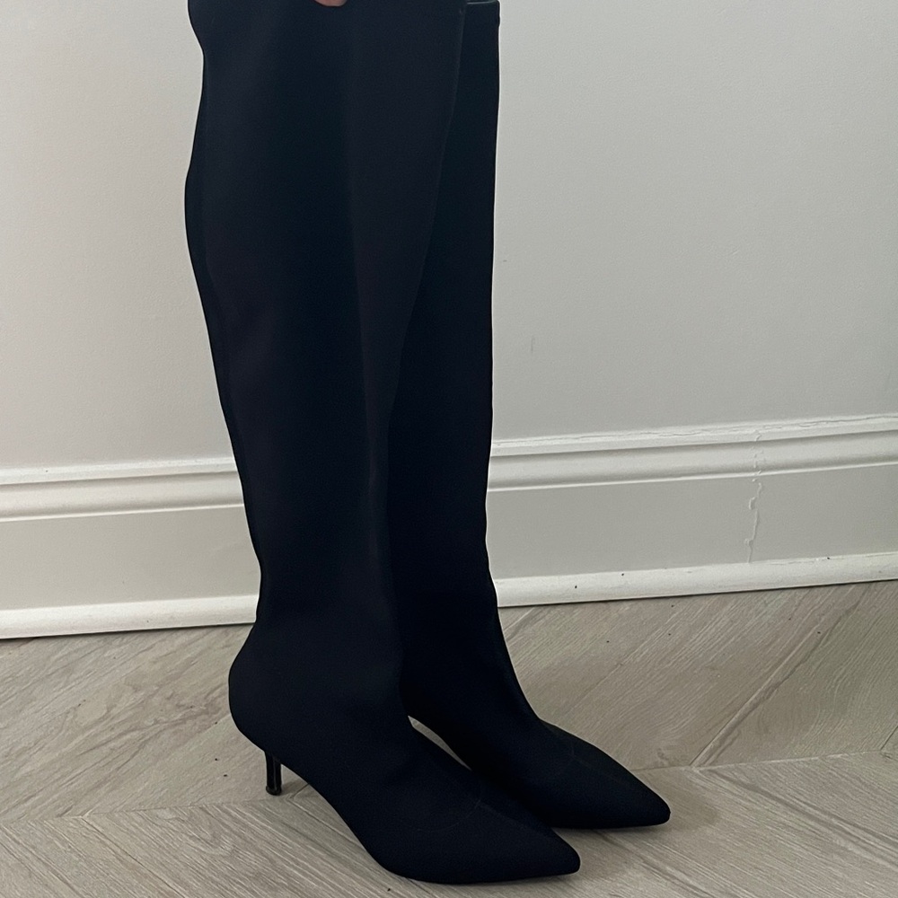 {{Charles David}} Aerin Neoprene OTK Black Boots - Picture 2 of 5